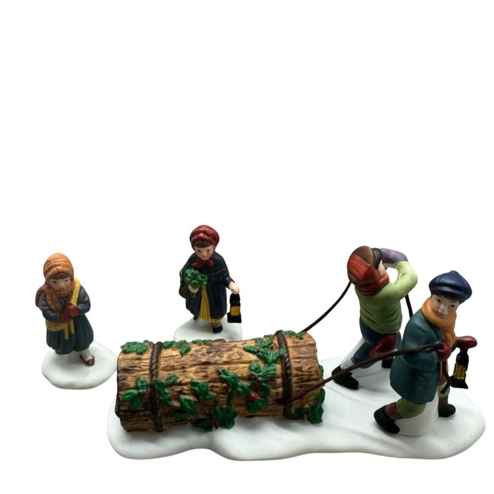Heritage Village Collection "Bringing Home The Yule Log" Porcelain READ